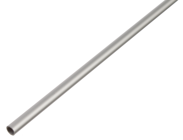 Perfil cilíndrico, Material: Aluminio, Superficie: anodizado plateado, Diámetro: 6 mm, Espesura del material: 1 mm, Longitud: 1000 mm