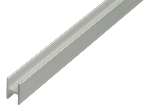 Profil H, materiał: aluminium, powierzchnia: anodowana srebrna, Szerokość: 9,1 mm, Wysokość: 12 mm, Grubość materiału: 1,3 mm, Szerokość światła: 6,5 mm, Długość: 2000 mm