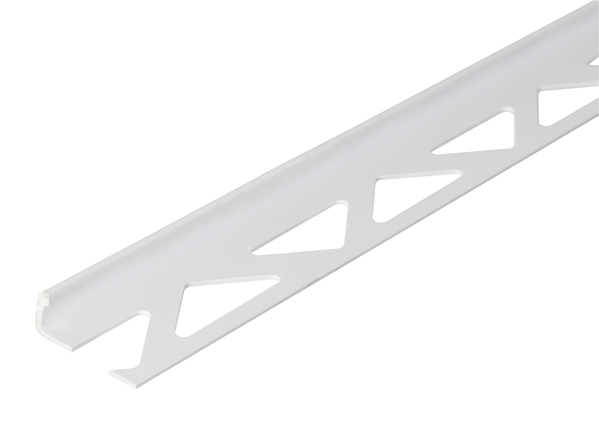 Profilo terminale per piastrelle, Materiale: plastica, colore bianco, larghezza: 23,5 mm, altezza: 8 mm, Lunghezza: 2500 mm, Spessore del materiale: 1,00 mm