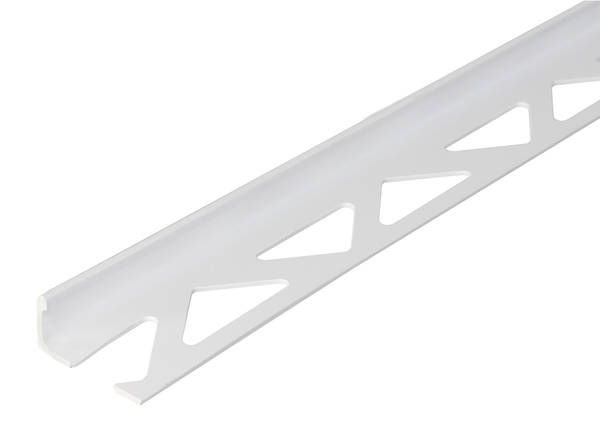 Profilo terminale per piastrelle, Materiale: plastica, colore bianco, larghezza: 23,5 mm, altezza: 10 mm, Lunghezza: 2500 mm, Spessore del materiale: 1,00 mm