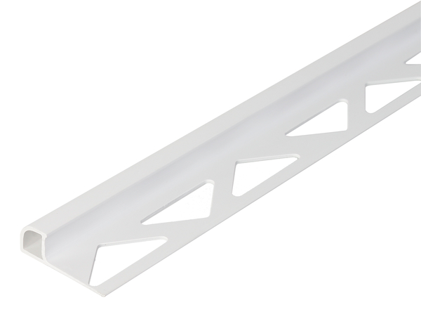 Perfil para baldosas con vuelta en cuarto de círculo, Material: Plástico, color: blanco, Anchura: 30 mm, Altura: 8 mm, Longitud: 2500 mm, Espesura del material: 1,00 mm