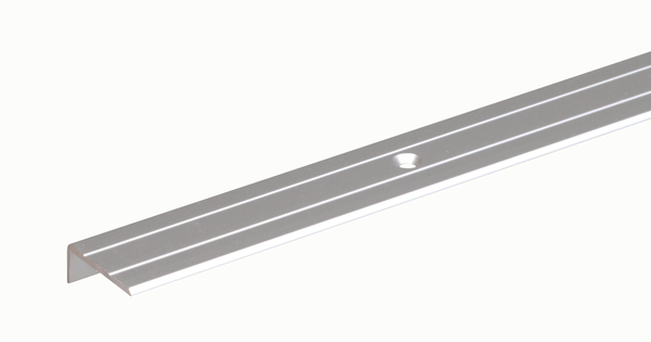 Profil ochronny do krawędzi schodów, z wpuszczonymi otworami na śruby, materiał: aluminium, powierzchnia: anodowana srebrna, Szerokość: 25 mm, Wysokość: 10 mm, Długość: 2000 mm, Grubość materiału: 1,50 mm