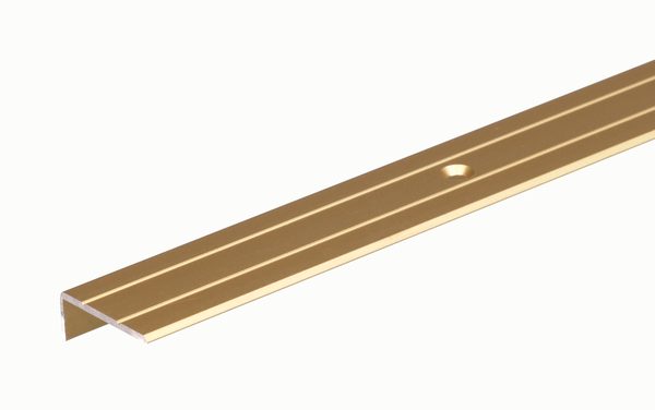 Stair nosing, with countersunk screw holes, Material: Aluminium, Surface: gold anodised, Width: 25 mm, Height: 10 mm, Length: 2000 mm, Material thickness: 1.50 mm