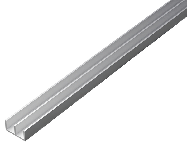 Profil podwójny U, materiał: aluminium, powierzchnia: anodowana srebrna, Wysokość: 7 mm, Szerokość całkowita: 16 mm, Grubość materiału: 1 mm, Wymiar wewnętrzny: 6,5 mm, Długość: 2000 mm
