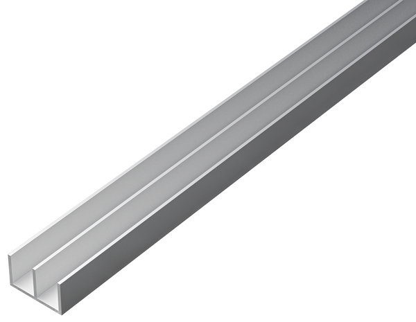 Doppel-U-Profil, Material: Aluminium, Oberfläche: silberfarbig eloxiert, Höhe: 10 mm, Gesamtbreite: 20 mm, Materialstärke: 1 mm, Innenmaß: 8,5 mm, Länge: 1000 mm
