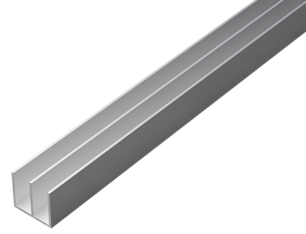 Profil podwójny U, materiał: aluminium, powierzchnia: anodowana srebrna, Wysokość: 18 mm, Szerokość całkowita: 20 mm, Grubość materiału: 1 mm, Wymiar wewnętrzny: 8,5 mm, Długość: 2000 mm