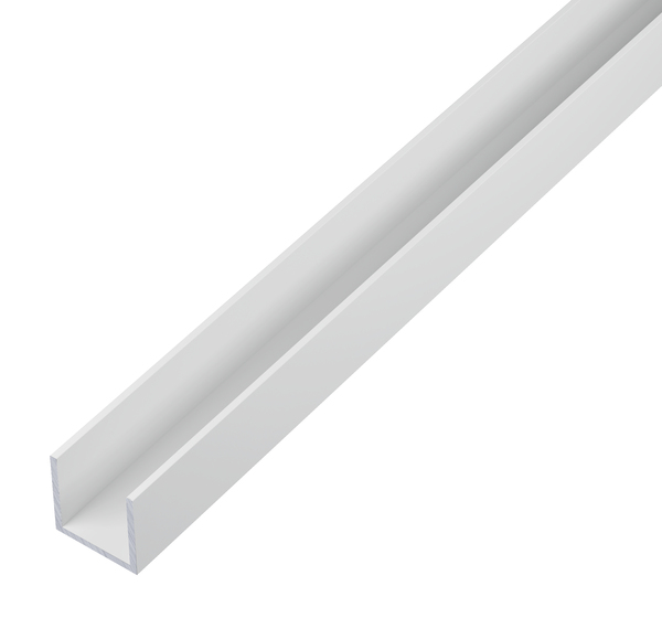 Profilo BA ad U, Materiale: alluminio, superficie: plastificata bianca RAL 9016, larghezza: 10 mm, altezza: 10 mm, Spessore del materiale: 1 mm, larghezza netta: 8 mm, Lunghezza: 2600 mm