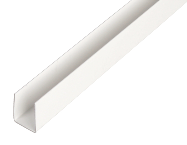 Perfil en U, Material: PVC-U, color: blanco, Anchura: 12 mm, Altura: 10 mm, Espesura del material: 1 mm, Anchura de apertura: 10 mm, Longitud: 1000 mm