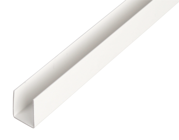 Profil U, materiał: PVC-U, kolor: biały, Szerokość: 21 mm, Wysokość: 20 mm, Grubość materiału: 1 mm, Szerokość światła: 19 mm, Długość: 1000 mm