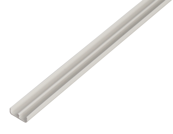 Perfil inferior de corredera, Material: PVC-U, color: blanco, Anchura de apertura: 6,5 mm, Altura: 5 mm, Anchura: 16 mm, Espesura del material: 1,0 mm, Longitud: 1000 mm