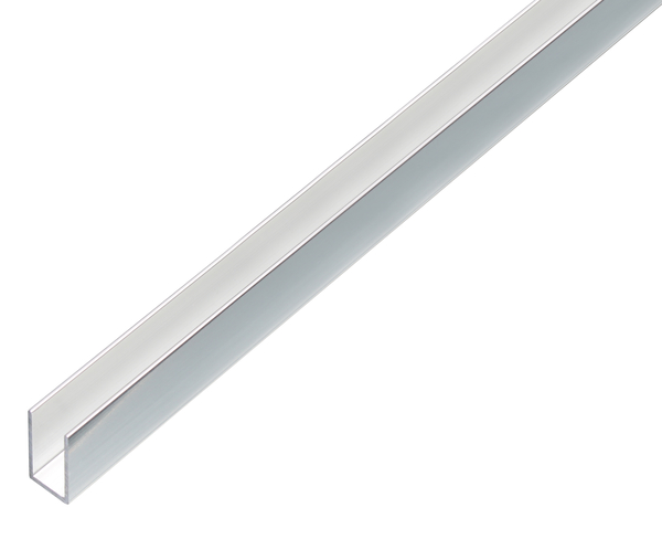 Profil U, materiał: aluminium, powierzchnia: wygląd chromu, Szerokość: 10 mm, Wysokość: 10 mm, Grubość materiału: 1 mm, Szerokość światła: 8 mm, Długość: 1000 mm