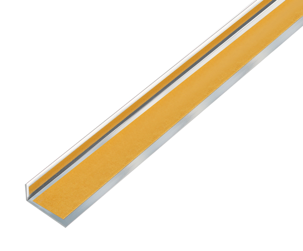 Angle profile, self-adhesive, Material: Aluminium, Surface: chrome design, Width: 15 mm, Height: 10 mm, Material thickness: 1 mm, Type: unequal sided, self-adhesive, Length: 1000 mm