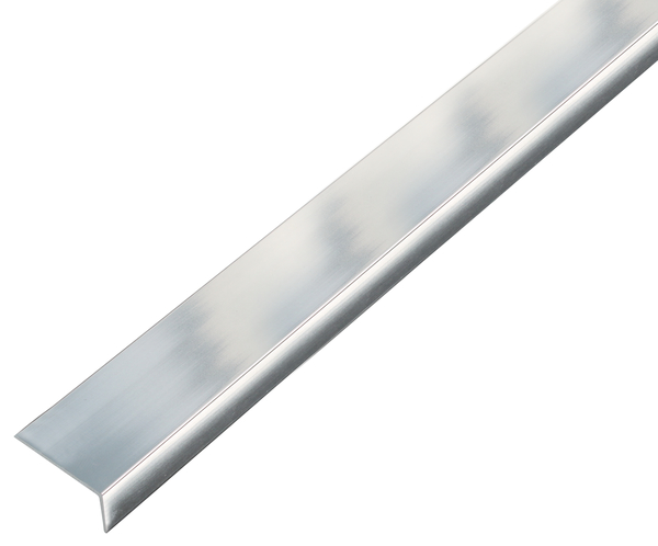 Angle profile, self-adhesive, Material: Aluminium, Surface: chrome design, Width: 15 mm, Height: 10 mm, Material thickness: 1 mm, Type: unequal sided, self-adhesive, Length: 2000 mm