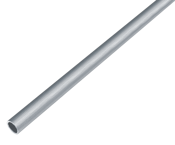 Perfil cilíndrico, Material: Aluminio, Superficie: diseño de acero inoxidable, claro, Diámetro: 10 mm, Espesura del material: 1 mm, Longitud: 2000 mm