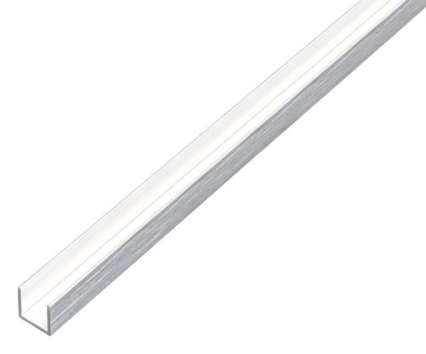 U profile, Material: Aluminium, Surface: stainless steel design, light, Width: 10 mm, Height: 10 mm, Material thickness: 1 mm, Clear width: 8 mm, Length: 1000 mm