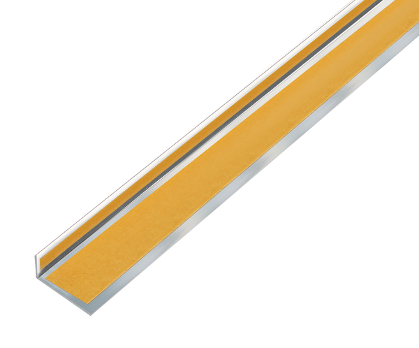Angle profile, self-adhesive, Material: Aluminium, Surface: stainless steel design, light, Width: 15 mm, Height: 10 mm, Material thickness: 1 mm, Type: unequal sided, self-adhesive, Length: 1000 mm