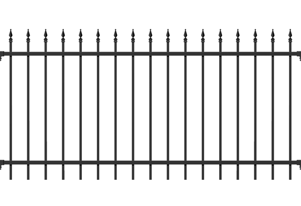 Zaunfeld Chaussee, Material: Aluminium, Oberfläche: matt schwarz kunststoffbeschichtet, lichte Breite: 2000 mm, Höhe: 1200 mm, Traverse: 38 x 25 mm, Füllstab: 16 x 16 mm