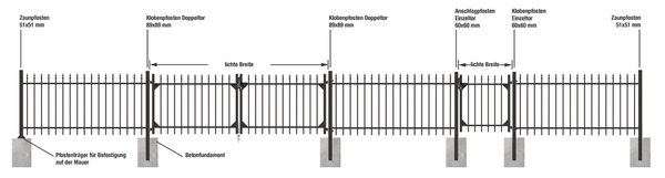 Single gate Chaussee, Material: Aluminium, Surface: black matt powder-coated, for setting in concrete, Nominal width: 1000 mm, Clear width: 965 mm, Height: 1000 mm