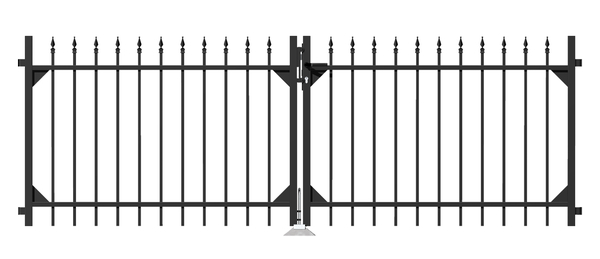 Double gate Chaussee, Material: Aluminium, Surface: black matt powder-coated, for setting in concrete, Type: divided in the middle, Nominal width: 3000 mm, Clear width: 3010 mm, Frame width gate leaf: 1435 mm, Frame width second gate leaf: 1435 mm, Height: 1000 mm