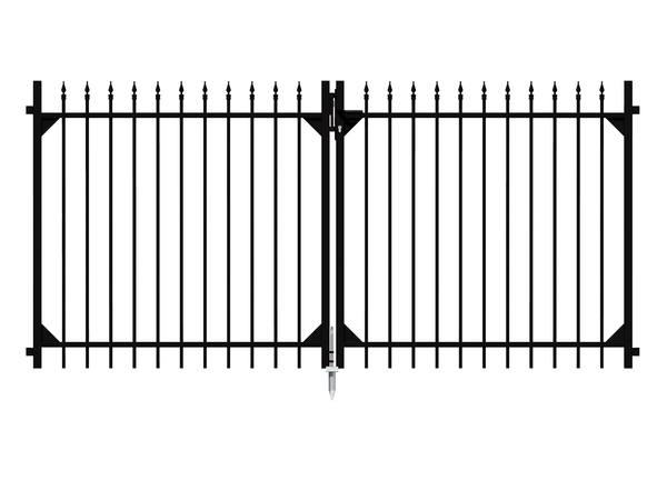 Double gate Chaussee, Material: Aluminium, Surface: black matt powder-coated, for setting in concrete, Type: divided in the middle, Nominal width: 3000 mm, Clear width: 3010 mm, Frame width gate leaf: 1435 mm, Frame width second gate leaf: 1435 mm, Height: 1200 mm