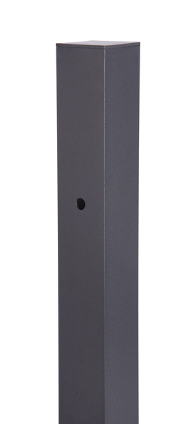 Hook post for aluminium single gates, Material: Aluminium, Surface: black matt powder-coated, for setting in concrete, Length: 1700 mm, Gate height: 1200 mm, Post thickness: 60 x 60 mm, Hole: Ø12.5 mm