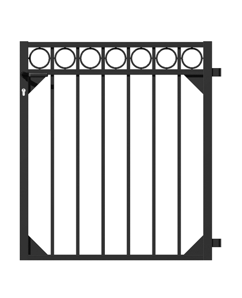 Single gate Circle, Material: Aluminium, Surface: black matt powder-coated, for setting in concrete, Nominal width: 1000 mm, Clear width: 965 mm, Height: 1000 mm, Frame width: 880 mm