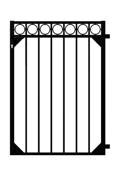 Single gate Circle, Material: Aluminium, Surface: black matt powder-coated, for setting in concrete, Nominal width: 1000 mm, Clear width: 965 mm, Height: 1200 mm, Frame width: 880 mm