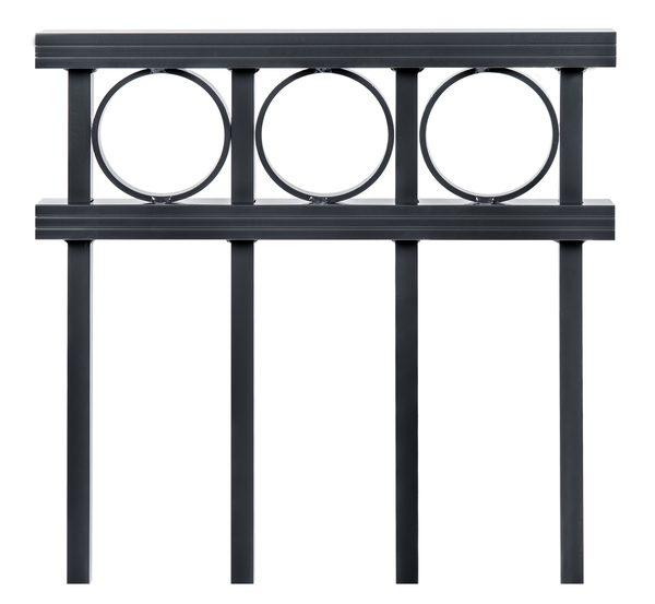 Fence panel Circle, Material: Aluminium, Surface: black matt powder-coated, Clear width: 2000 mm, Height: 1000 mm, Traverse: 38 x 25 mm, Filling bar: 16 x 16 mm