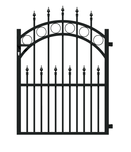 Single gate Bordeaux, Material: Aluminium, Surface: black matt powder-coated, for setting in concrete, Nominal width: 1000 mm, Clear width: 960 mm, Height middle: 1225 mm, Panel height, outside: 1000 mm, Frame width: 880 mm