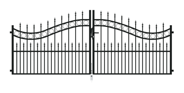 Double gate Bordeaux, Material: Aluminium, Surface: black matt powder-coated, for setting in concrete, Type: divided in the middle, Nominal width: 3000 mm, Clear width: 3370 mm, Frame width gate leaf: 1620 mm, Frame width second gate leaf: 1620 mm, Height middle: 1310 mm, Panel height, outside: 1000 mm