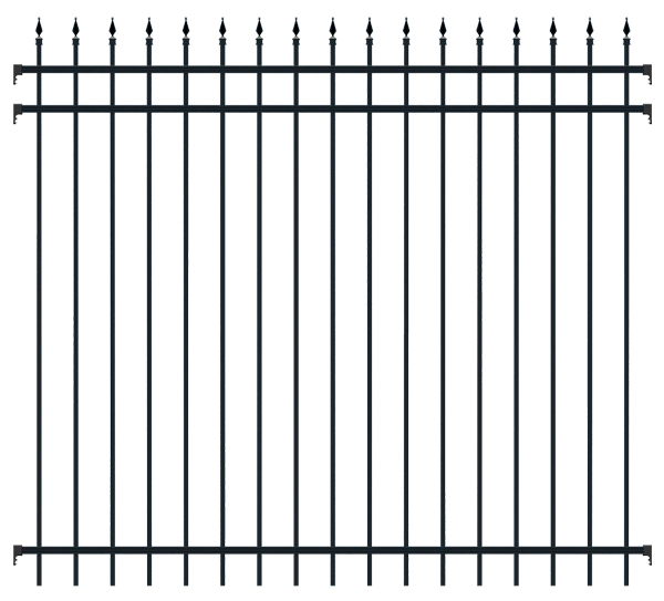 Fence panel Columbus, Material: Aluminium, Surface: black matt powder-coated, Clear width: 2000 mm, Height: 1800 mm, Traverse: 38 x 25 mm, Filling bar: 16 x 16 mm