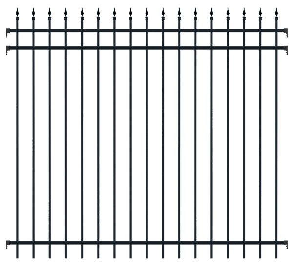 Zaunfeld Columbus, Material: Aluminium, Oberfläche: matt schwarz kunststoffbeschichtet, lichte Breite: 2000 mm, Höhe: 1800 mm, Traverse: 38 x 25 mm, Füllstab: 16 x 16 mm