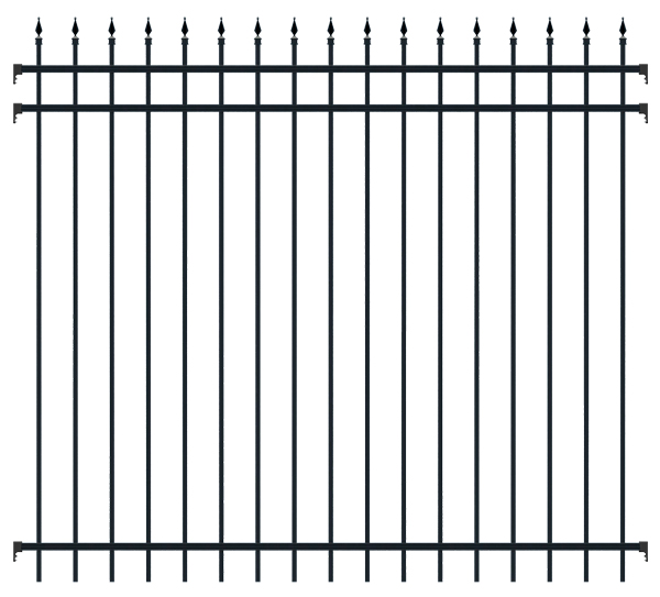 Zaunfeld Columbus, Material: Aluminium, Oberfläche: matt schwarz kunststoffbeschichtet, lichte Breite: 2000 mm, Höhe: 1800 mm, Traverse: 38 x 25 mm, Füllstab: 16 x 16 mm
