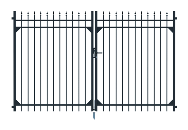 Doppeltor Columbus, Material: Aluminium, Oberfläche: matt schwarz kunststoffbeschichtet, zum Einbetonieren, Ausführung: mittig geteilt, Nennbreite: 3000 mm, lichte Breite: 3010 mm, Rahmenbreite Schließflügel: 1435 mm, Rahmenbreite Zweitflügel: 1435 mm, Höhe: 1800 mm