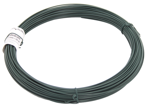 Binding wire, Material: raw steel, Surface: galvanised, green powder-coated, Contents per PU: 50 m, Length: 50 m, Wire Ø: 2 mm, 15-year warranty against rusting through