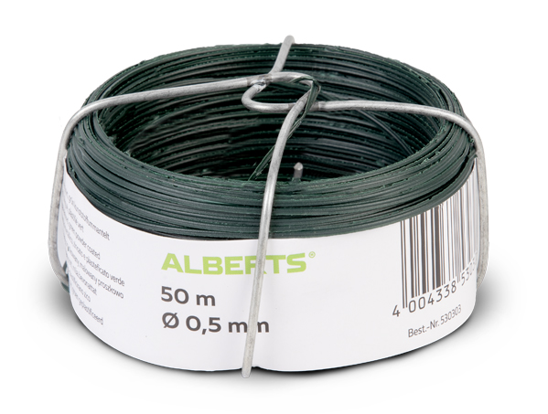 Binding wire, Material: raw steel, Surface: green powder-coated, Contents per PU: 50 m, Length: 50 m, Width: 2 mm, Wire Ø: 0.4 mm, Material thickness: 0.50 mm