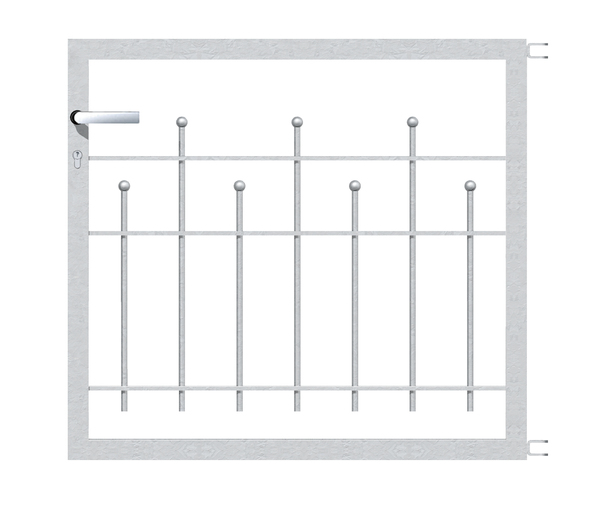 Single gate Madrid, Material: raw steel, Surface: hot-dip galvanised passivated, for setting in concrete, Nominal width: 1000 mm, Clear width: 1000 mm, Height: 800 mm, Frame width: 910 mm, Frame thickness: 40 x 40 mm, 15-year warranty against rusting through