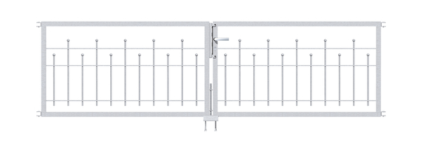 Double gate Madrid, Material: raw steel, Surface: hot-dip galvanised passivated, for setting in concrete, Nominal width: 3000 mm, Clear width: 3000 mm, Frame width gate leaf: 1425 mm, Frame width second gate leaf: 1425 mm, Height: 800 mm, Frame width: 2880 mm, Frame thickness: 40 x 40 mm, 15-year warranty against rusting through