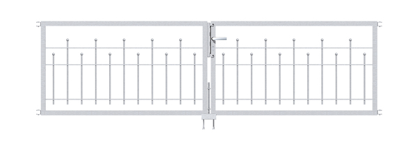 Double gate Madrid, Material: raw steel, Surface: hot-dip galvanised passivated, Nominal width: 3000 mm, Clear width: 3000 mm, Frame width gate leaf: 1425 mm, Frame width second gate leaf: 1425 mm, Height: 800 mm, Frame width: 2880 mm, Frame thickness: 40 x 40 mm, 15-year warranty against rusting through
