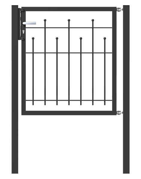 Einzeltor Madrid, Material: Stahl roh, Oberfläche: feuerverzinkt, anthrazit-metallic kunststoffbeschichtet, Nennbreite: 1000 mm, lichte Breite: 1000 mm, Höhe: 1000 mm, Rahmenbreite: 910 mm, Rahmenstärke: 40 x 40 mm, 15 Jahre Garantie gegen Durchrosten