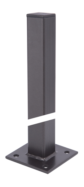 Zaunpfosten Madrid, Material: Stahl roh, Oberfläche: feuerverzinkt, anthrazit-metallic kunststoffbeschichtet, zum Aufschrauben, Länge: 549 mm, Bodenplatte Pfosten: 100 x 100 mm, Feldhöhe: 495 mm, Pfostenstärke: 40 x 40 mm, Abstand Mitte - Mitte Loch: 70 mm, Anzahl Löcher: 4, Loch: Ø11 mm, 15 Jahre Garantie gegen Durchrosten