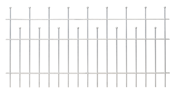 Zaunfeld Madrid, Material: Stahl roh, Oberfläche: feuerverzinkt passiviert, lichte Breite: 2000 mm, Höhe: 735 mm, Traverse: 6 x 25 mm, Anzahl Traversen: 3, 15 Jahre Garantie gegen Durchrosten