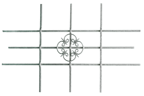 Window grille Salzburg, can be shortened individually, Material: raw steel, Surface: hot-dip galvanised, Min. width: 590 mm, Max. width: 1140 mm, Square bar: 12 x 12 mm, 15-year warranty against rusting through