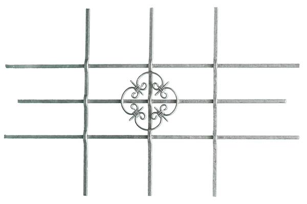 Grille de fenêtre Salzburg, peut être raccourcie individuellement, Matériau: Acier brut, Finition: galvanisée à chaud, Largeur minimum: 590 mm, Largeur maximum: 1140 mm, Barre carrée: 12 x 12 mm, Garantie de 15 ans contre l&apos;oxydation