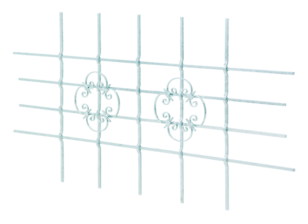 Grille de fenêtre Salzburg, peut être raccourcie individuellement, Matériau: Acier brut, Finition: galvanisée à chaud, Largeur minimum: 1090 mm, Largeur maximum: 1680 mm, Barre carrée: 12 x 12 mm, Garantie de 15 ans contre l&apos;oxydation