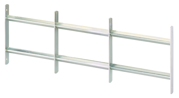 Reja para ventanas tipo Venlo, fijación en cuadro, reja extensible sin elementos decorativos, Material: Acero crudo, Superficie: galvanizado, Anchura mín.: 700 mm, Anchura máx.: 1050 mm, Altura total: 300 mm, Número de barrotes transversales: 2, 15 años de garantía contra la corrosión