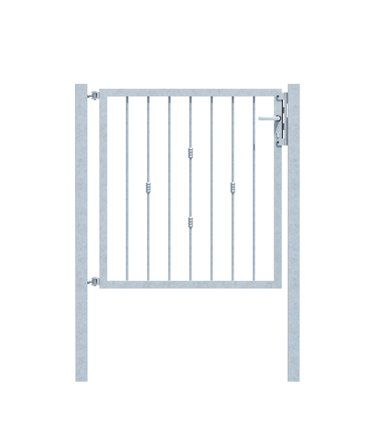 Single gate Basic II in customised dimensions, Material: raw steel, Surface: hot-dip galvanised passivated, for setting in concrete, Clear width: 1000 - 1250 mm, Height: 400 - 1400 mm, Post thickness: 60 x 60 mm, Frame thickness: 40 x 40 mm, Filler material Ø: 12 mm, 15-year warranty against rusting through