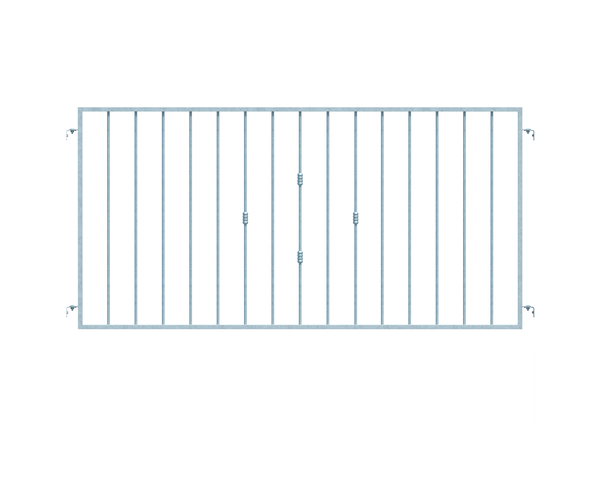 Fence panel Basic II in customised dimensions, Material: raw steel, Surface: hot-dip galvanised passivated, Clear width: 1000 - 1250 mm, Height: 400 - 1400 mm, Frame thickness: 30 x 20 mm, Filler material Ø: 12 mm, 15-year warranty against rusting through