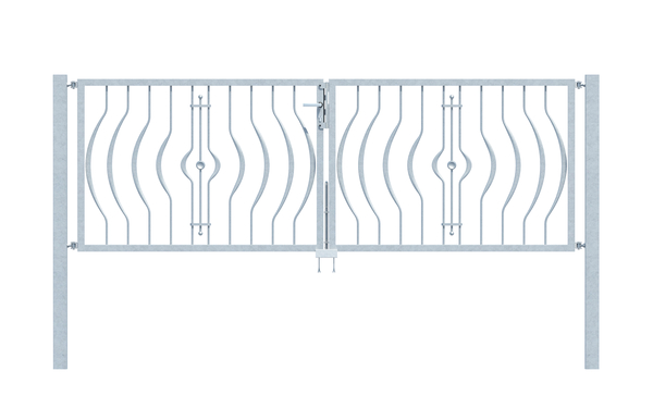 Doppeltor Frankfurt in Sondermaßen, Material: Stahl roh, Oberfläche: feuerverzinkt passiviert, zum Einbetonieren, lichte Breite: 2000 - 2500 mm, Höhe: 880 - 1160 mm, Pfostenstärke: 60 x 60 mm, Rahmenstärke: 40 x 40 mm, Material Füllung-Ø: 16 mm, 15 Jahre Garantie gegen Durchrosten