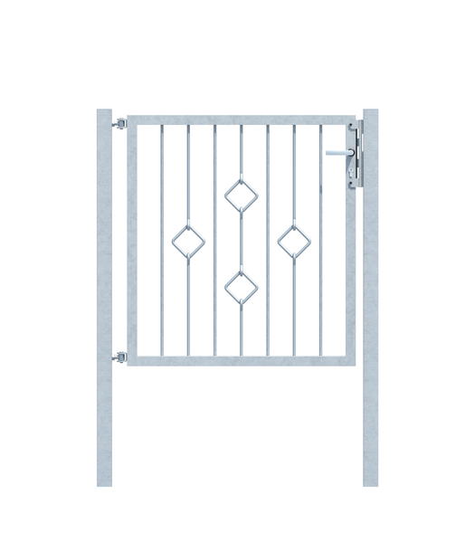 Single gate Köln in customised dimensions, Material: raw steel, Surface: hot-dip galvanised passivated, for setting in concrete, Clear width: 1000 - 1250 mm, Height: 610 - 1000 mm, Post thickness: 60 x 60 mm, Frame thickness: 40 x 40 mm, Filler material Ø: 12 mm, 15-year warranty against rusting through
